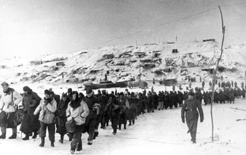 Marching german prisoners of war towards the volga, january 1943, stalingrad.