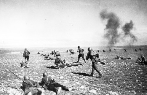 Red army infantry attacking in the stalingrad area during world war ll.