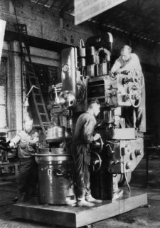 War time restoration of the krasnodar machine tool manufacturing plant is under way, a vertical boring and turning machine, assembled by a, bershadsky and his crew, is completed 20 days ahead of sched...