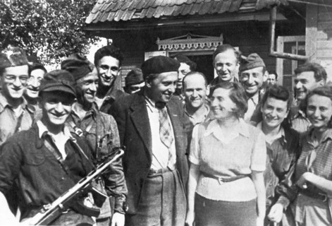 World war 2, writer ilya ehrenburg in vilna (vilnius) with jewish partisans who entered the city with the red army.