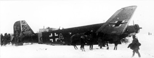 Captured airplane of the german 'blue' division near stalingrad in december 1942.