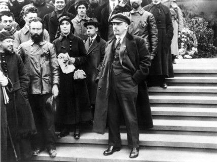 Lenin in moscow's red square attending the may day demonstration in 1919.
