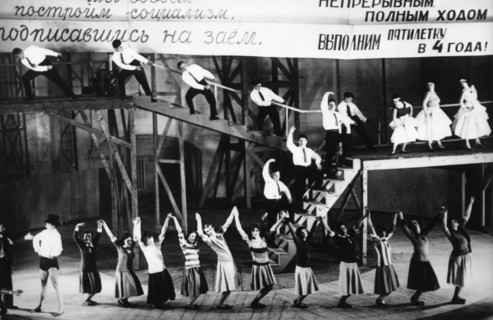 The bath house' by vladimir mayakovsky, a scene from act 6, produced by v, meyerhold at the meyerhold state theatre, moscow, ussr, 1930.