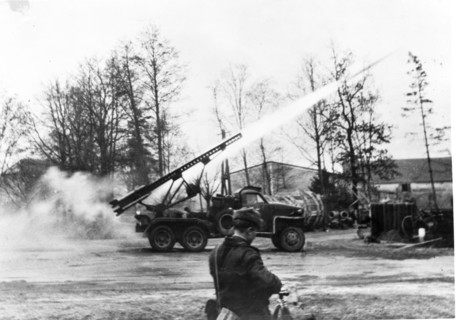 world war ll 1945: marshal konev's troops pushed deeper into germany, above, guards mortar crews directing fire at german positions on the approaches to breslau, katyusha rocket launchers.