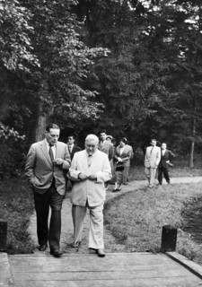 Bulganin's picnic party for foreign diplomats and journalists visiting moscow, us ambassador charles bohlen having a friendly chat with the chairman of the council of ministers of the ussr, n,a, bulga...