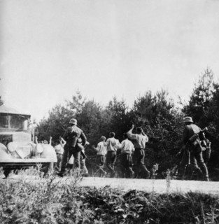 Nazi invasion of poland, german soldiers with polish p,o,w,s in september 1939.