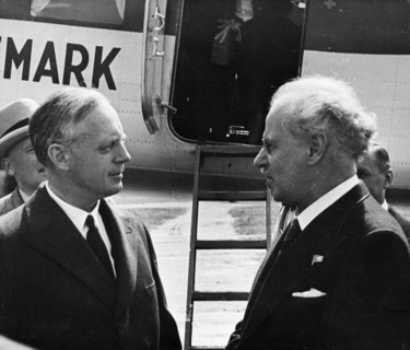 German minister for foreign affairs, joachim von ribbentrop (left), arrives at the central airport in moscow for the signing of the treaty of non-aggression between germany and the union of soviet soc...