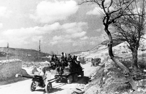 world war ll: crimea (ukraine): red army troops heading in the direction of sevastopol.