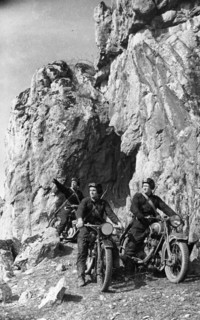 Soviet motorcyclist scouts at the southern front, april 1942.