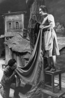 A scene from the premier performance of the play 'marriage' at the moscow state jewish theater withe, kovenskaya in the role of sorele and z, kaminsky in that of david, 1930s.