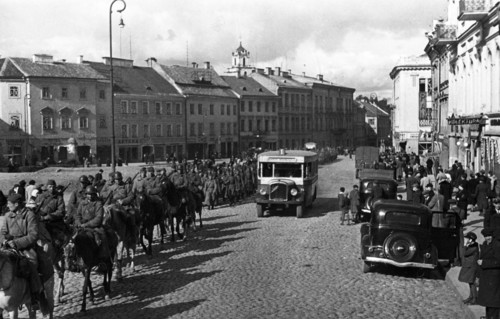 Units of the red army on the streets of vilno (vilna), vilno, capital of lithuania,  was annexed by poland between 1920-1939, occupied by soviet army in september 1939, annexed with the rest of the li...