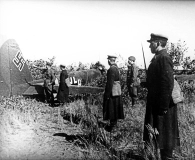 The first nazi aircraft downed near kiev, ukraine, june 22, 1941.