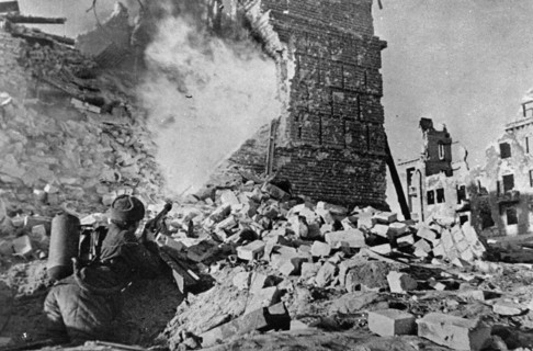 World war 2, battle of stalingrad, soviet flame-thrower dislodging germans.
