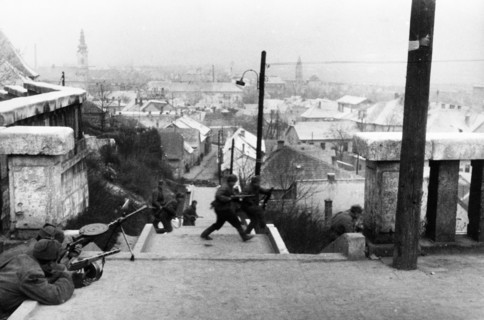 World war 2, 3rd ukrainian front, street fighting in budapest, hungary, january 1945.