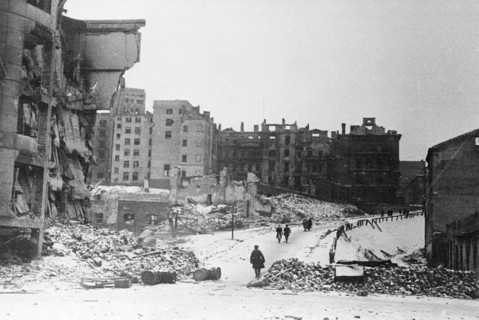 Central warsaw, poland in ruins at the end of world war ll in february, 1945.