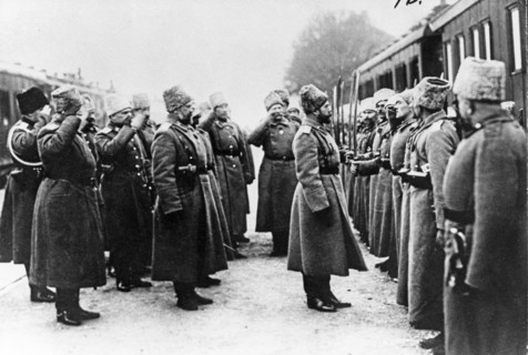 The first world war, emperor nicholas ll, supreme commander-in-chief, listening to a report of the guard of honor at the western front in march 1916.