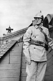 Composer dmitri shostakovich, member of the volunteer fire fighting squad of the leningrad conservatory, during a drill during world war ll.