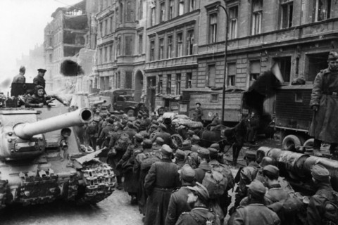 A column of german pow's on their way to a gathering depot in berlin, germany at the end of world war 2, 1945.