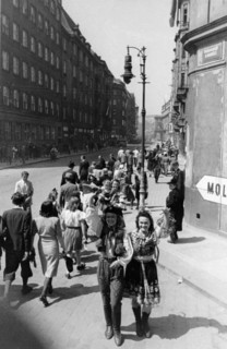 A street scene in prague, czechoslovakia after the war, june 1945.