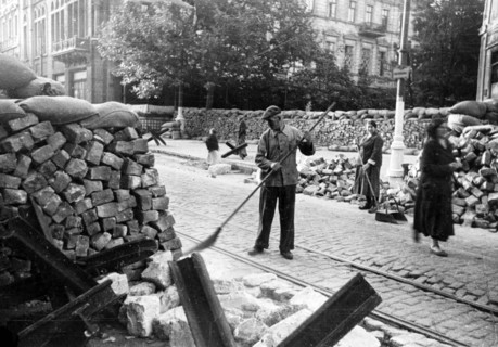 Defence barricades in the street of odessa, 1941.