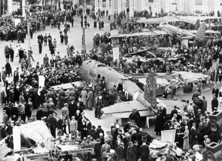 German planes brought down by the soviets are exhibited on a moscow square.