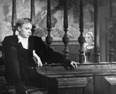 A scene from a film version of 'hamlet' directed by grigori kozintsev and starring innokenti smoktunovsky, the score was composed by dimitry shostakovich, ophelia is being played by anastsia vertinska...