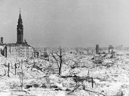 Warsaw, poland in ruins at the end of world war ll in 1945.