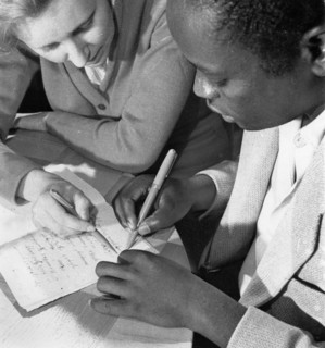 The peoples' friendship university in moscow, founded in 1960 and renamed the patrice lumumba university in 1961, a teacher with an african student, 1960s.