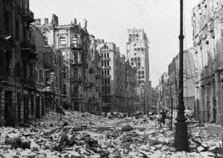Szpitalna street in warsaw, poland in ruins at the end of world war ll in 1945.