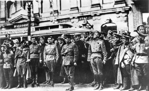 Petrograd, russia, july 1917: alexander kerensky, head of the provisional government, at the funeral of cossacks killed in the petrograd riots.