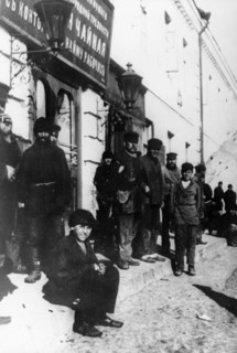Unemployed day laborers in front of an employment agency in moscow in the 1890s.