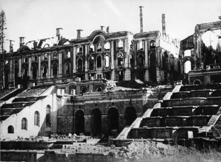Peterhof palace (petrovorets), leningrad region, ussr, destroyed by the retreating german army, world war 2.