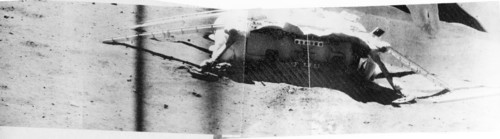 Luna 21 mission, the landing module of the soviet remote-controlled lunar rover, lunokhod 2, part of a series of panoramic images taken by the rover on january 17, 1973.