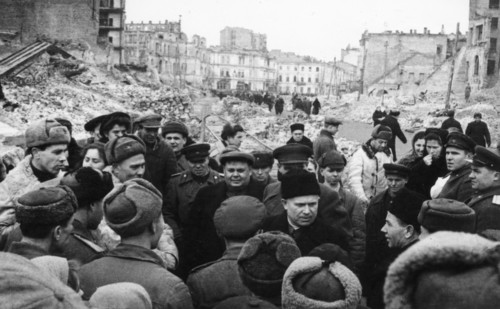 Nikita khrushchev in the newly liberated stalingrad, 1943, ussr, world war 2.