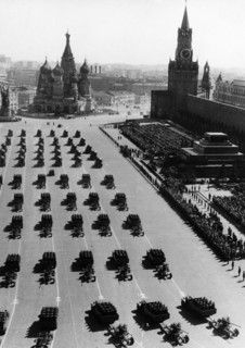 Artillery units during a may day parade in red square, moscow, may 1, 1941.