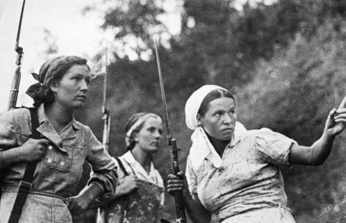 World war 2, three young women, collective farmers from village 'n' who have joined the partisans, august 1941.