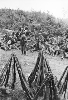 World war 2, commander of a russian partisan detachment explaining a mission to his men, september 1941.
