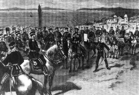 Russo-turkish war, 'the count nicolai p, ignatiev, russian ambassador in istanbul, too late for the fighting,brings the peace treaty signed insan stefano,' march 3, 1878.