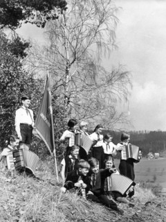 German young pioneers celebrating the coming of spring, april 1955.