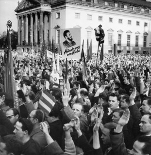 A demonstration against the usa-directed aggression on the liberty and independence of the young cuban republic in front of berlin's humboldt university