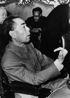 Chinese premier zhou enlai giving a press conference in cairo, egypt before going on to algeria, morocco and albania, december 1963, he said his trip did not include the soviet union.