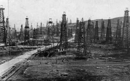 Panorama (3 of 3) of the l, kaganovich oil fields in baku, azerbaijan ssr, 1930s.