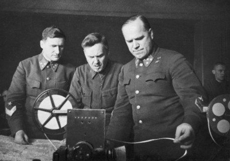 World war 2, vasily sokolovsky, nikolai bulganin, and georgy zhukov planning the defense of moscow in 1941.