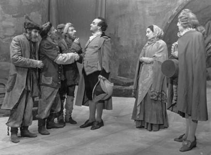 A scene from the 4th act of 'solomon maimon' a new play by m, daniel being staged by the state jewish theater in moscow under the direction of people's artist of the ussr, solomon mikhoels, november 1...