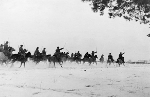 World war 2, first corps of mounted guards, commanded by lieutenant general belov, attacking, december 1941.