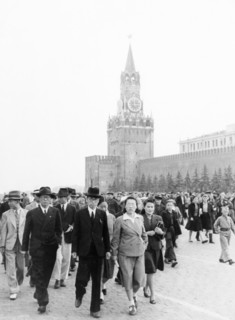 A delegation of representatives of cultural and public organizations of north korea, headed by writer li gi en, president of the korean society for cultural relations with the ussr, in red square in m...