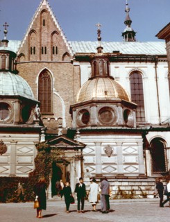 The sigismund chapel with gold dome - part of the gothic cathedral on wawel hill, 1965.