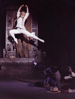 A scene from the revolutionary ballet called 'white haired girl' or 'girl with white hair', 1966, after fleeing from her landlord's home, hsi erh leads a wretched life in a mountain cave, this makes h...
