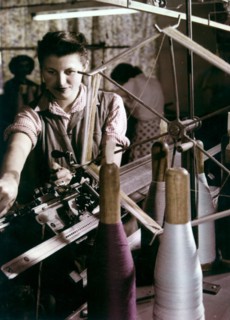 Woman worker at a textile factory in budapest, hungary, 1950s.