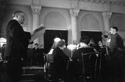 Public prosecutor vyshinski (left), judge v,v, ulrich (center), william macdonald (right), metro-vickers show trials, april 12 - 19, 1933.